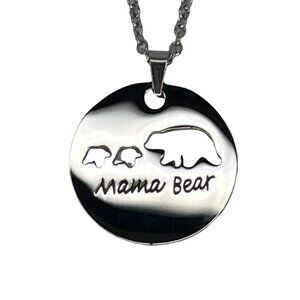 Mama Bear Charm Necklace Silver Color w Chain Jewelry 10 in